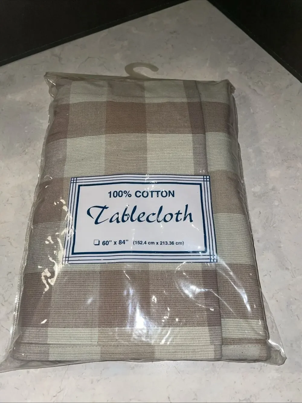 Cotton Tablecloth Fossil (tans/ Grayish Tans/Creams Check Farmhouse 60x84 Oblong